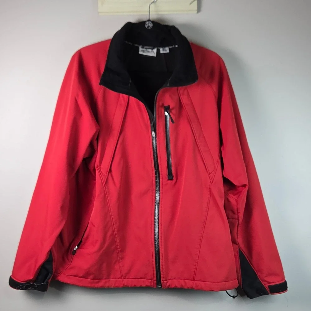 Obermeyer Softshell Jacket Mens XL Red Fleece Lined 57238 Hiking Coat